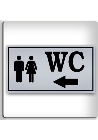 Wc Bay Bayan Sol - Yönlendirme Levhası - Kendinden Yapışkanlı Metalik Gümüş Gri Tabela 8x15 Cm