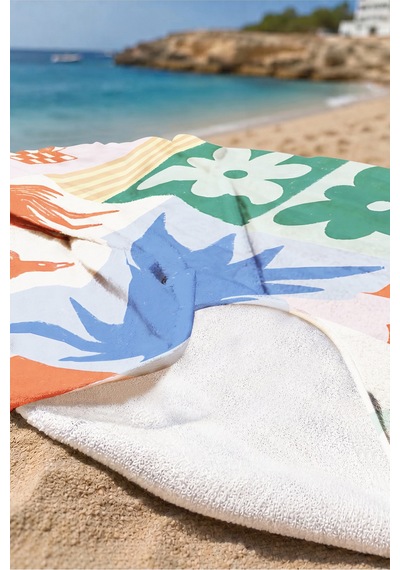 Çiçekli Geometrik Modern Plaj Havlusu - Bohem Pastel Renkli Sanatsal Hızlı Kuruyan Mikrofiber Havlu Çok Renkli