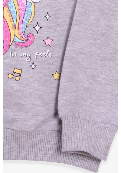 Breeze Kız Çocuk Sweatshirt Baskılı Pullu Unicorn 2-6 Yaş, Gri Me (541263997) Çok Renkli