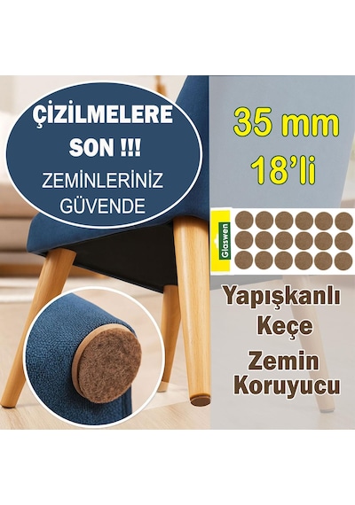 Yapışkanlı Yuvarlak Keçe Masa Sandalye Parke Zemin Ayak Koruyucu Kaydırmaz Keçesi 35 Mm 18'li Paket Kahverengi