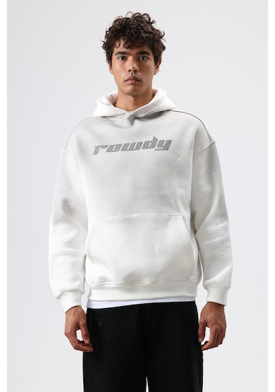 Vamos Oversize Baskılı Yıkamalı Hoodie Ekru
