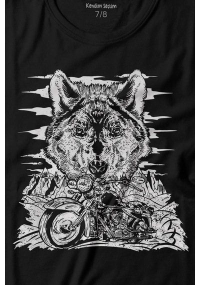Kendim Seçtim Ride To Wild Wolf And Motorcycle Kurt Ve Motor Outdoor Baskılı Tişört Çocuk T-shirt 001