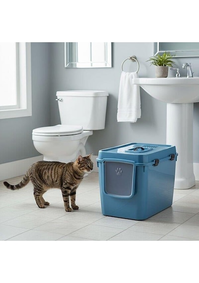 Herniks Handor Kapalı Kedi Tuvaleti 57x39x43 - Mavi