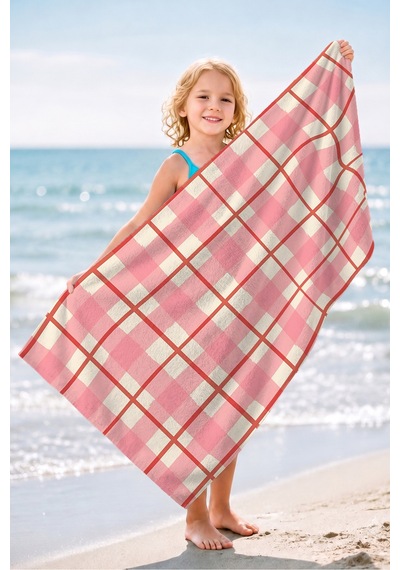 Pembe Ekose Kareli Plaj Havlusu-modern Picnic Stil Hızlı Kuruyan Mikrofiber Havlu Havuz Deniz Banyo Keten İncisi