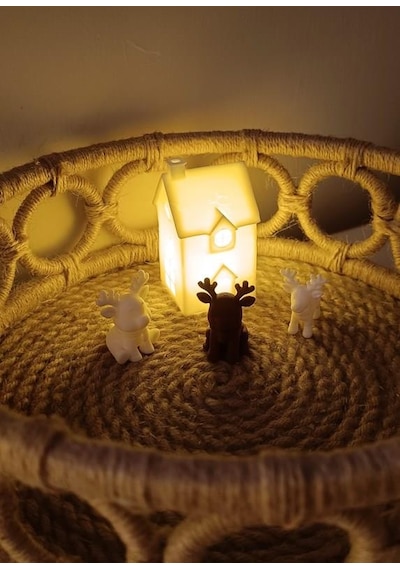 Kış Evleri Mini Geyik Mumluk Noel Yılbaşı Süsü Dekoratif Biblo Tealight Mumluk Seti Mumlar Dahildir