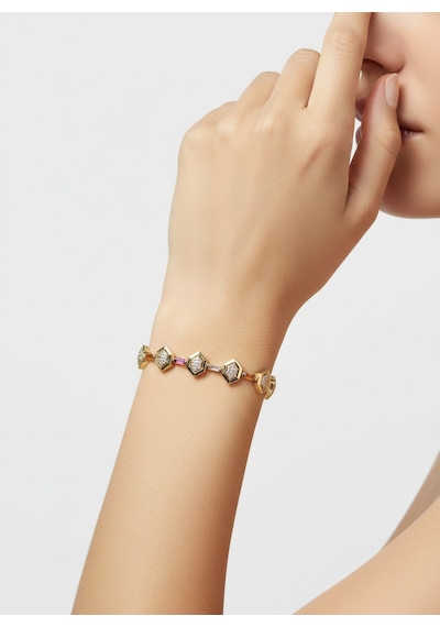 Valmont Accessories Kadın Gold Renk Renkli Baget Taşlı Geometrik Bileklik