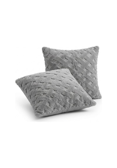 Fugo 2'li Welsoft Kırlent Kılıfı 45x45 Cm Dekoratif Fermuarlı Yumuşak Peluş Kırlent Kılıfı Koltuk Ve Kanepe İçin Gri