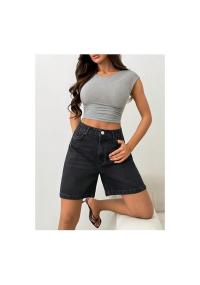 Kene Jeans Bıyıklı Siyah İşlemli Kot Denim Şort Siyah İşlemli