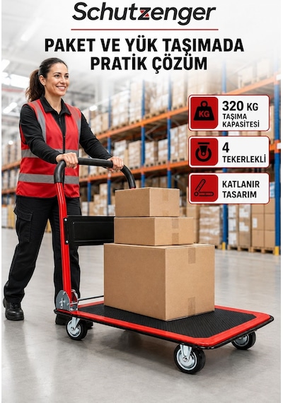 Maksimum 320 Kg Kapasiteli Platformlu Taşıma Arabası Katlanabilir 4 Tekerlekli Yük Ve Koli Taşıma Arabası Tp12