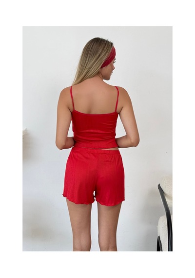 Giysa Kadın Askılı Kaplı Şortlu Pijama Takımı Kırmızı - 3403