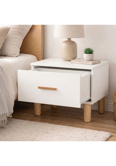 Beyaz Çekmeceli Komodin Yatak Odası & Bebek Odası İçin Modern Ahşap Ayaklı Komodin Beyaz