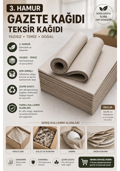 Premium 3. Hamur Teksir Kağıdı 20x30 Cm 500 Adet Gazete Kağıdı, Baskı Ve Fotokopi Kağıdı
