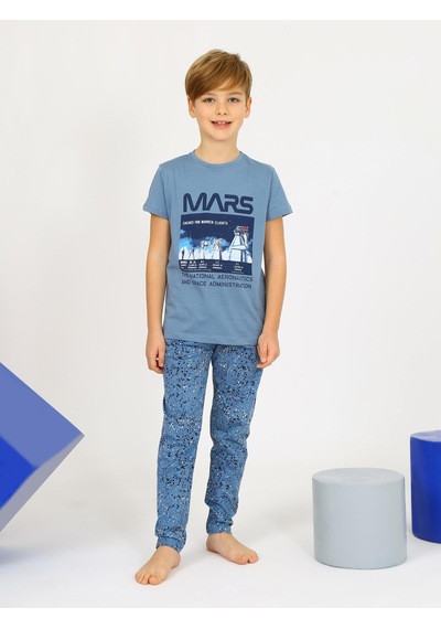 Vitmo Erkek Çocuk Kısa Kollu Pamuklu Mars Space Pijama Takımı İndigo