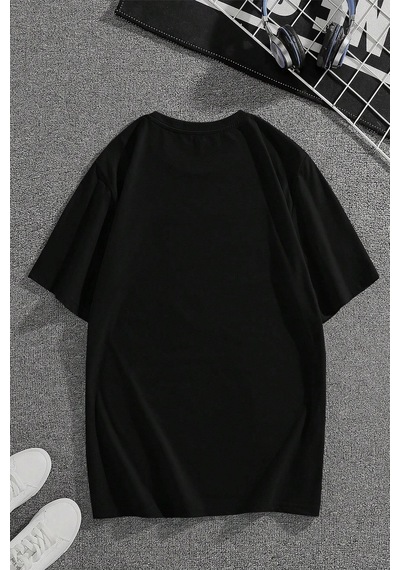 Korku Karakterleri Baskılı Unisex Oversize Tshirt Siyah