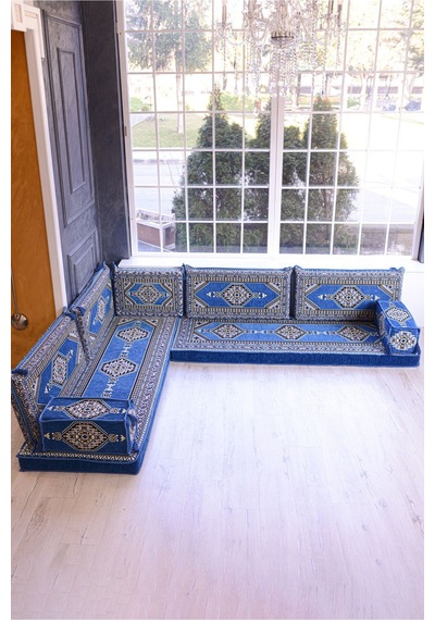 Şark Köşesi Takımı Konsepti Mavi Yahyalı Modeli Koltuk Takımı Sünger Dahil 9 Parça