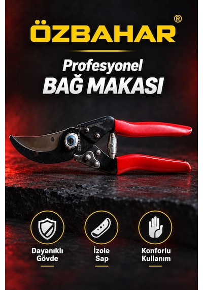 Özbahar Profesyonel İzole Saplı Bağ Ve Budama Makası, 25 Mm Kesme Çapı, Güçlü Çene, El Yormayan Tasarım
