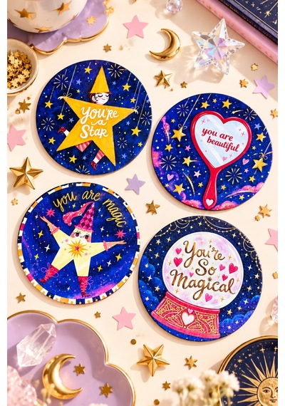 You're Magical Sihirli Dünya Temalı 4 Lü Bardak Altlığı Set 9 Cm, 3 Mm Ahşap Mdf, Dijital Baskı - 933651856 Diğer
