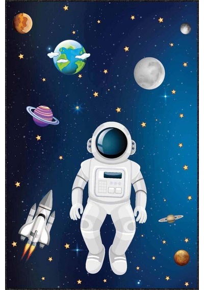 Lacivert Kaymaz Tabanlı Uzay Astronotlu Çocuk Halısı Ar172n11