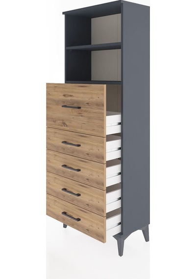 Arges Dolap 2 Raflı 5 Çekmeceli 60x30x163 Antrasit-çam Antrasit