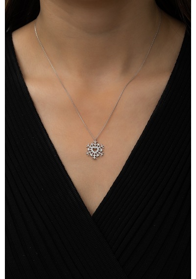 Papatya Silver Kalpli Kartanesi Kolye Nano Zirkon Taşlı Rodyum Kaplama 925 Ayar Gümüş, UVPS100498