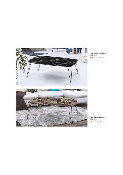 Orta Sehpa Osm Oval Model Parlak Ahşap Mermer Mdf Tabla Metal V A (410200553)