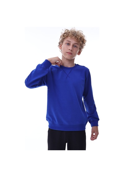 Mavi Erkek Çocuk Sweatshirt Rahat Kalıp Pamuklu İki İplik Kumaş Mavi