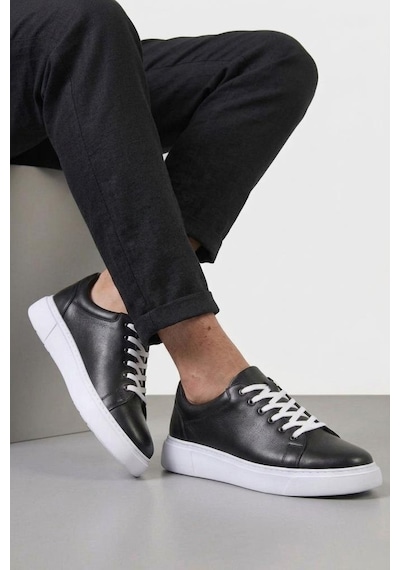 Papuçcity Pisagor Ps-581 Erkek Hakiki Deri Sneakers Spor Ayakkkabı Siyah - Beyaz