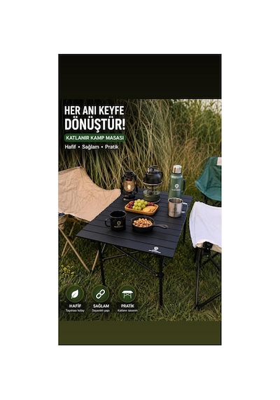 50x50x50 Cm Katlanır Kamp Ve Piknik Masası Hafif, Dayanıklı Ve Taşınabilir Siyah