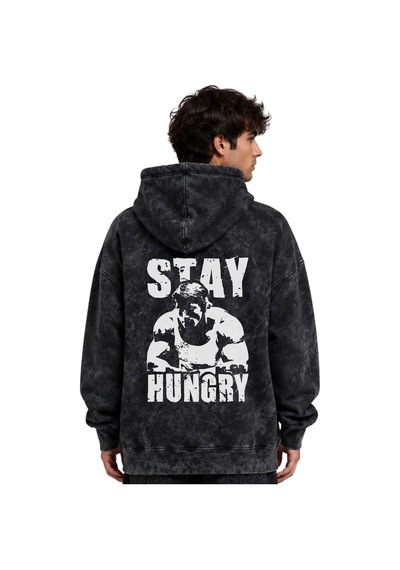 Sevbano Arnold Hungry Fitness Gym Bodybuilding Baskılı Unisex Oversize Yı Siyah