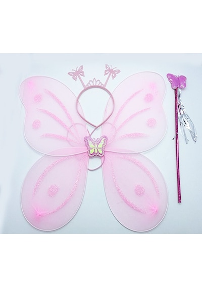 Go İthalat Toz Pembe Renk Kelebek Kanadı Tacı Ve Sopası 50x37 Cm