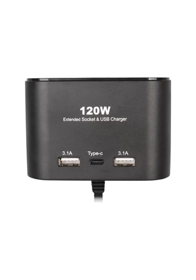 Hubrendy Sh Olesson 1653 12-24v Çift Usb + Type-c Girişli 100w 70cm Kablolu 3'lü Araç Çakmak Çoklayı