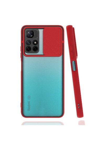 Kilifone - Xiaomi Uyumlu Poco M4 Pro 5g - Kılıf Slayt Sürgülü Arkası Buzlu Lensi Kapak - Kırmızı