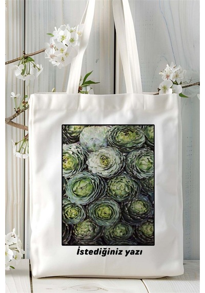Art Hediye Enginar Baskılı Bez Çanta Omuz Çantası Kişiye Özel Desen 1 Çok Renkli