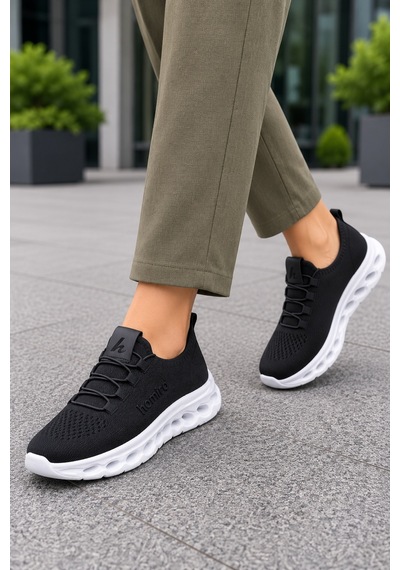 Homiro Unisex Triko Sneaker Hafif Taban Günlük Spor Ayakkabı SİYAH-BEYAZ