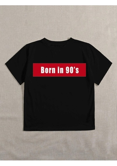 Kadın Beyaz Oversize 90's Baskılı T-shirt Siyah-66968