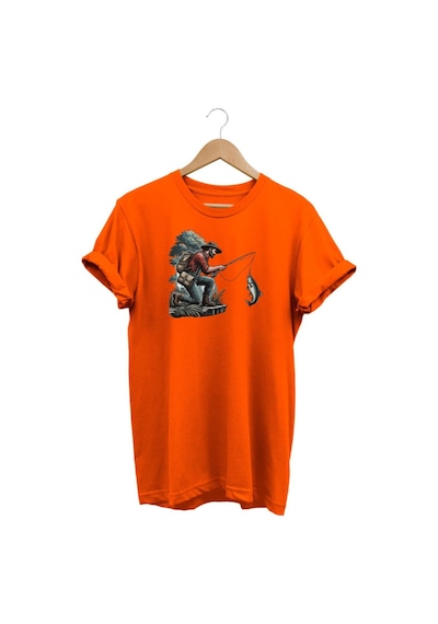 Widi Balık Avı Baskılı Turuncu T-shirt Turuncu