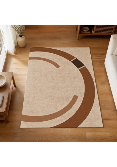 Kartela Halı Yörünge Daire Desenli Modern Halı Bakır Kaymaz Taban Makinede Yıkanabilir 120x180 Cm