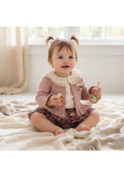 Cumino Kız Bebek Rose Poposu Fırfırlı 3'lü Takım Cmn-3738 Pudra