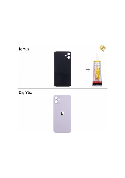 Apple Uyumlu iPhone 11 Mor Arka Kapak Arka Cam Batarya Kapağı Lazer Kesim Kapak Pil Kapağı + B-7000 Yapıştırıcı