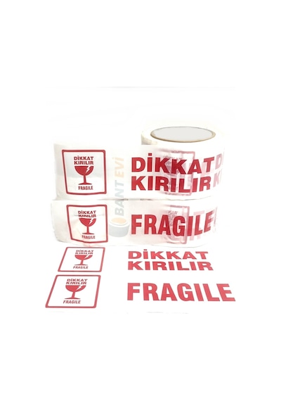 Bant Evi Dikkat Kırılır Fragile Baskılı Koli Bandı 7 CM x 100 M Fragile İkaz Bant