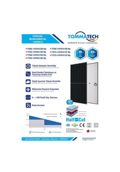Tommatech 600 W 144 Pm Half Cut Topcon Güneş Paneli
