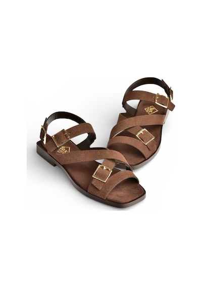 Fox Shoes Y458702602 Kahverengi Süet Toka Detaylı Kadın Sandalet Kahverengi