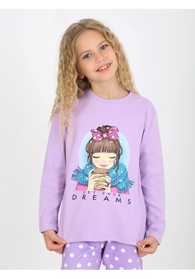 Kız Çocuk Uzun Kollu %100 Pamuklu Pijama Takımı Let Your Lila
