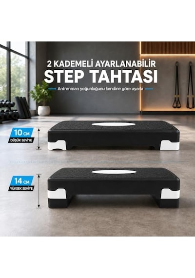2 Kademeli Ayarlanabilir Step Tahtası, Kaymaz Yüzeyli Aerobik Fitness Kardiyo Egzersiz Platformu, Siyah Beyaz Ev Spor Stepper Tahtası, 10-14 Cm Yükseklik