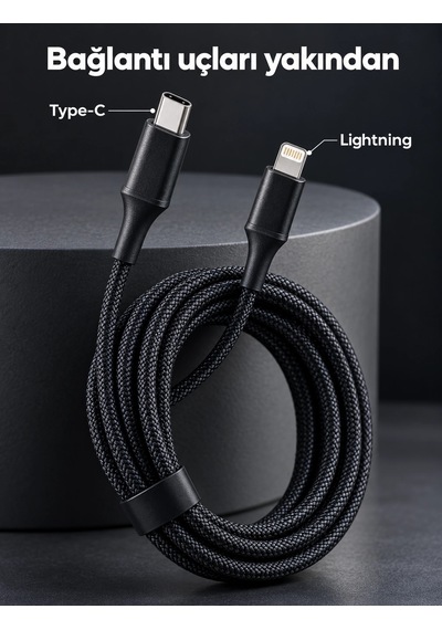 Mey İthalat Type C Lightning Örgülü Şarj Ve Veri Kablosu 2 Metre -