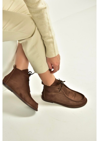 Fox Shoes V846926302 Kahverengi Süet Düz Tabanlı Bağcıklı Kadın Bot Kahverengi