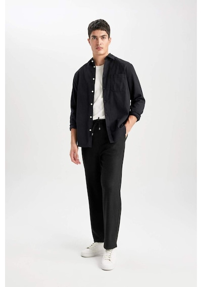 Defacto Pantolon Relax Fit Beli Bağcıklı Cepli Basic Düz Düz Paça B7336AX23WNBK81 Siyah