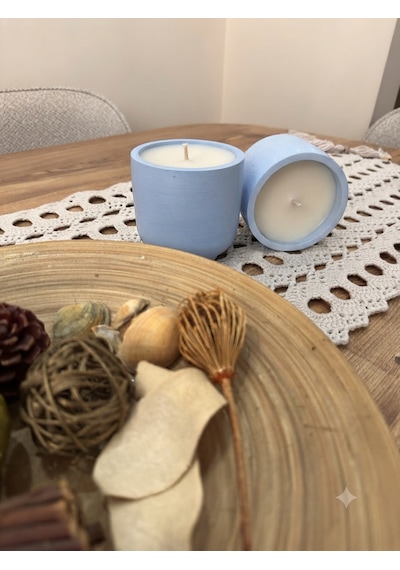 Dekoratif Beton Mum El Yapımı Mavi 300 Gr