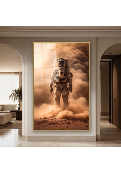 Toz Fırtınasında Astronot Gold Çerçeveli Cam Tablo