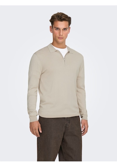 Only & Sons Onswyler Lıfe Reg 14 Half Zıp Polo Knıt Erkek Gray Kazak - 22034225 Gri